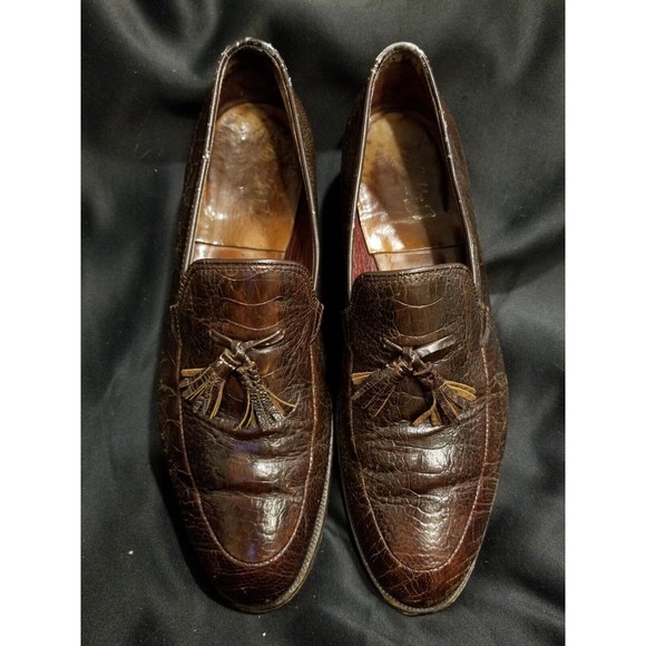 1980s LEE KEE Exotic Mens Shoes 10.5 Split Toe Tassel Ostrich Leg Loafers Vtg main image 11